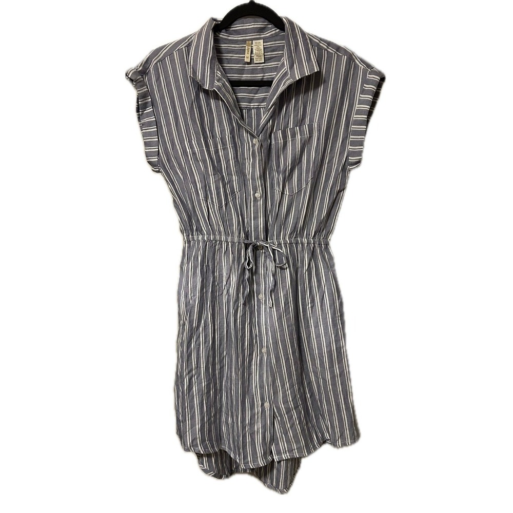 Japna Mini Blue/White Stripe Button Down Shirt Dress. Women's Size Medium. - Picture 4 of 10